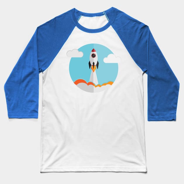 rocket ship launch Baseball T-Shirt by psychoshadow